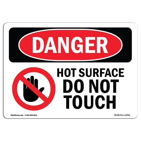Signmission OSHA Danger Sign, Hot Surface Do Not Touch, 18in X 12in Decal, 18" W, 12" H, Landscape OS-DS-D-1218-L-2231 - main
